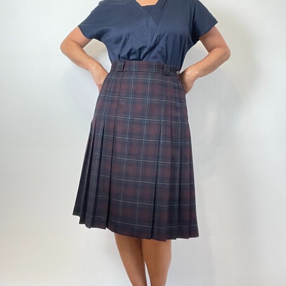 Vintage 90s A-Line Tartan Plaid Pleated Skirt - Size M - Picture 1 of 13